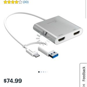 j5create - USB-C to Dual HDMI Multi-Monitor Adapter - Silver